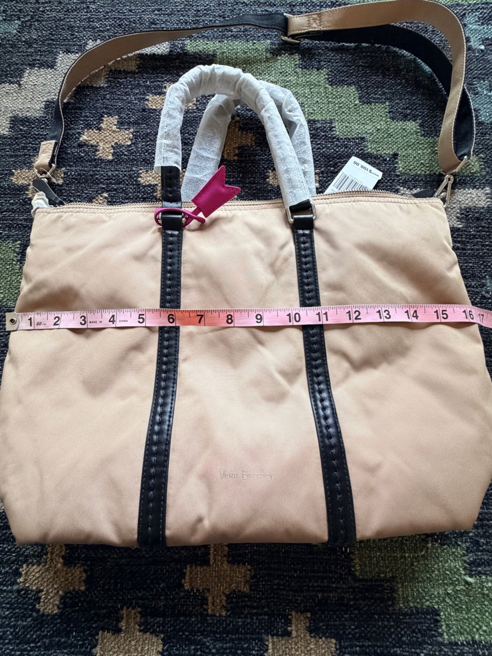 Vera Bradley Midtown Small Tote Khaki Tan Black Floral Lined Crossbody NWT - Picture 12 of 12